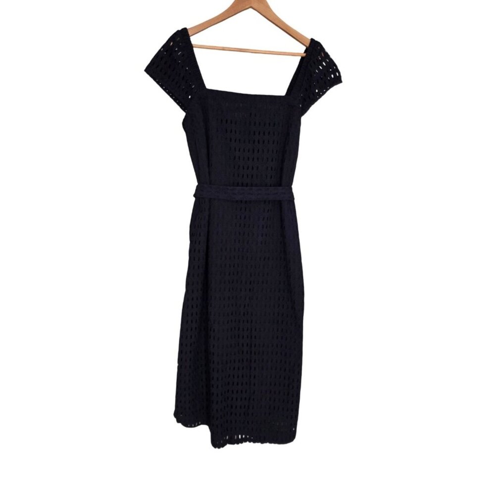 Women's - Ann Taylor Navy Blue Eyelet Midi Dress, Size 14 - Picture 2 of 10